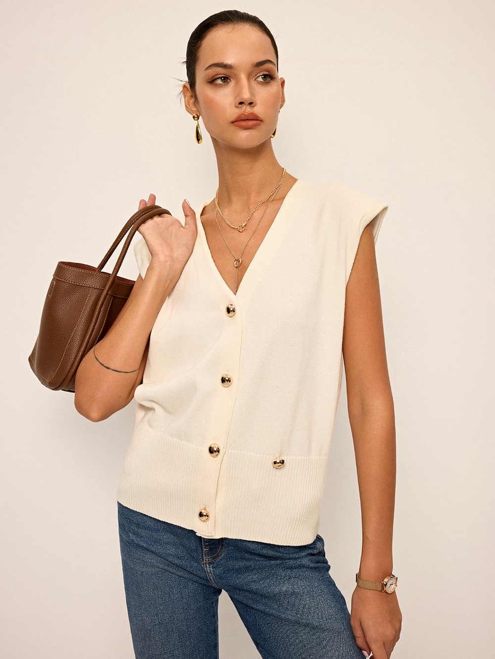 Commense Asymmetric Two-Way Wear Knit Vest Cardigan Medium NWT‎